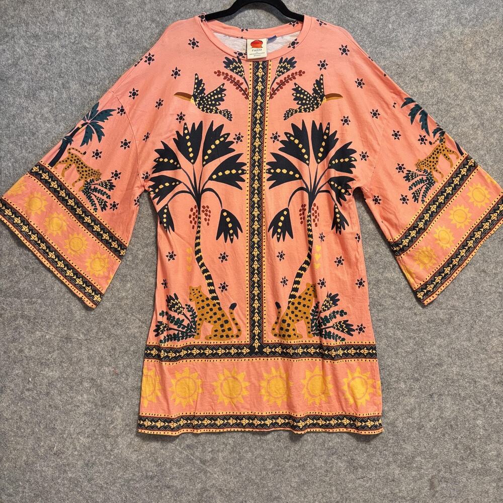 FARM Rio For Anthropologie Shirt Women Size Medium Pink Safari Boho Tunic Kimono